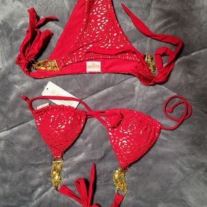 Bahimi red sexy bikini with gold
